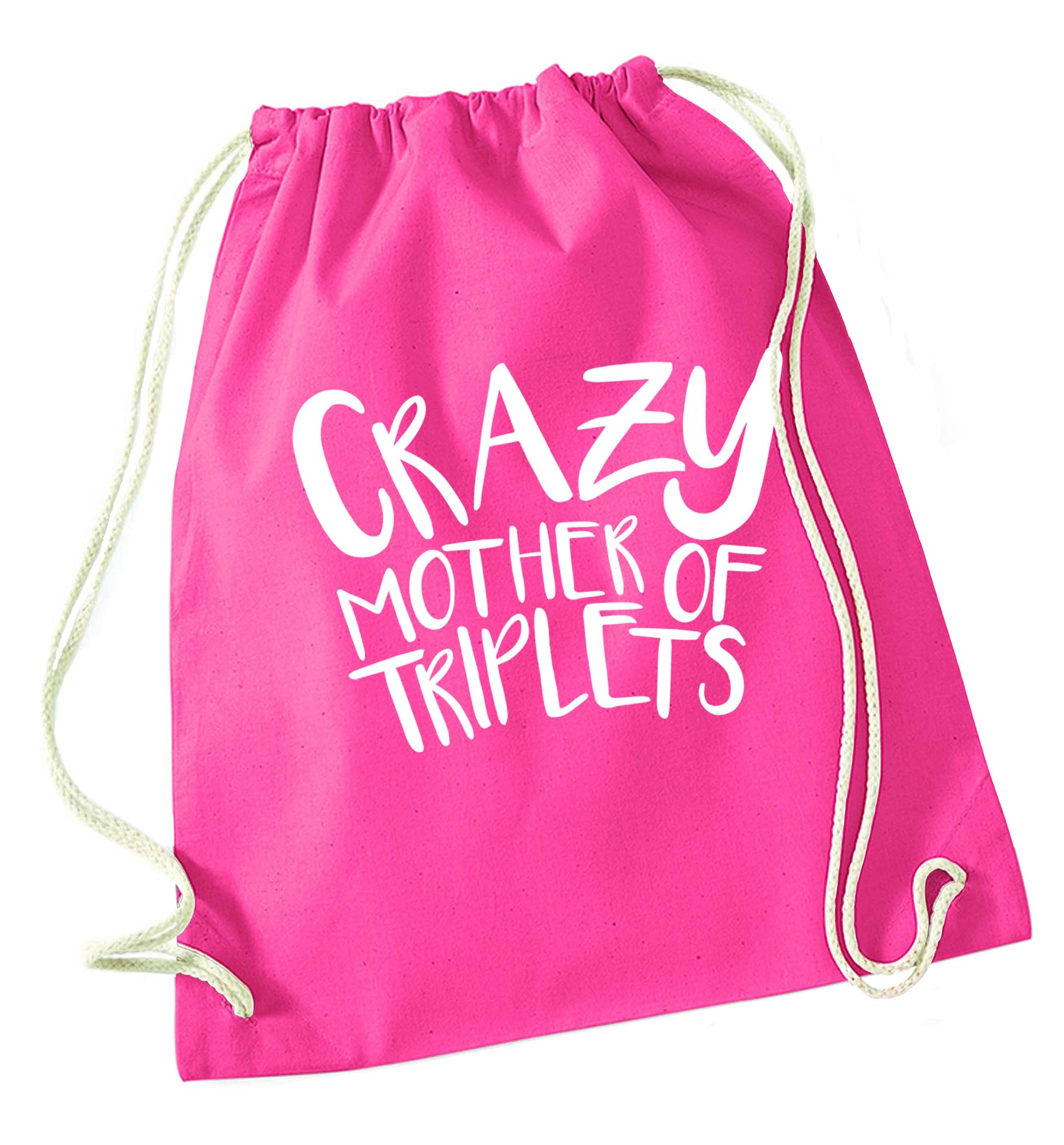 Crazy mother of triplets pink drawstring bag