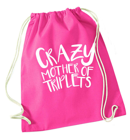 Crazy mother of triplets pink drawstring bag