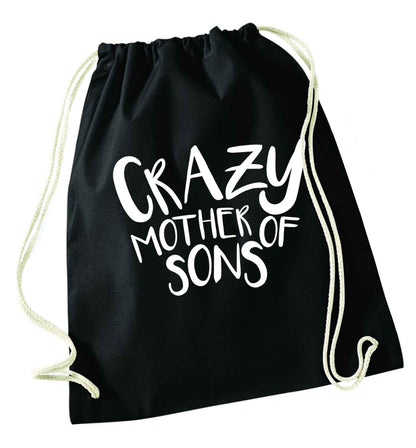Crazy mother of sons black drawstring bag