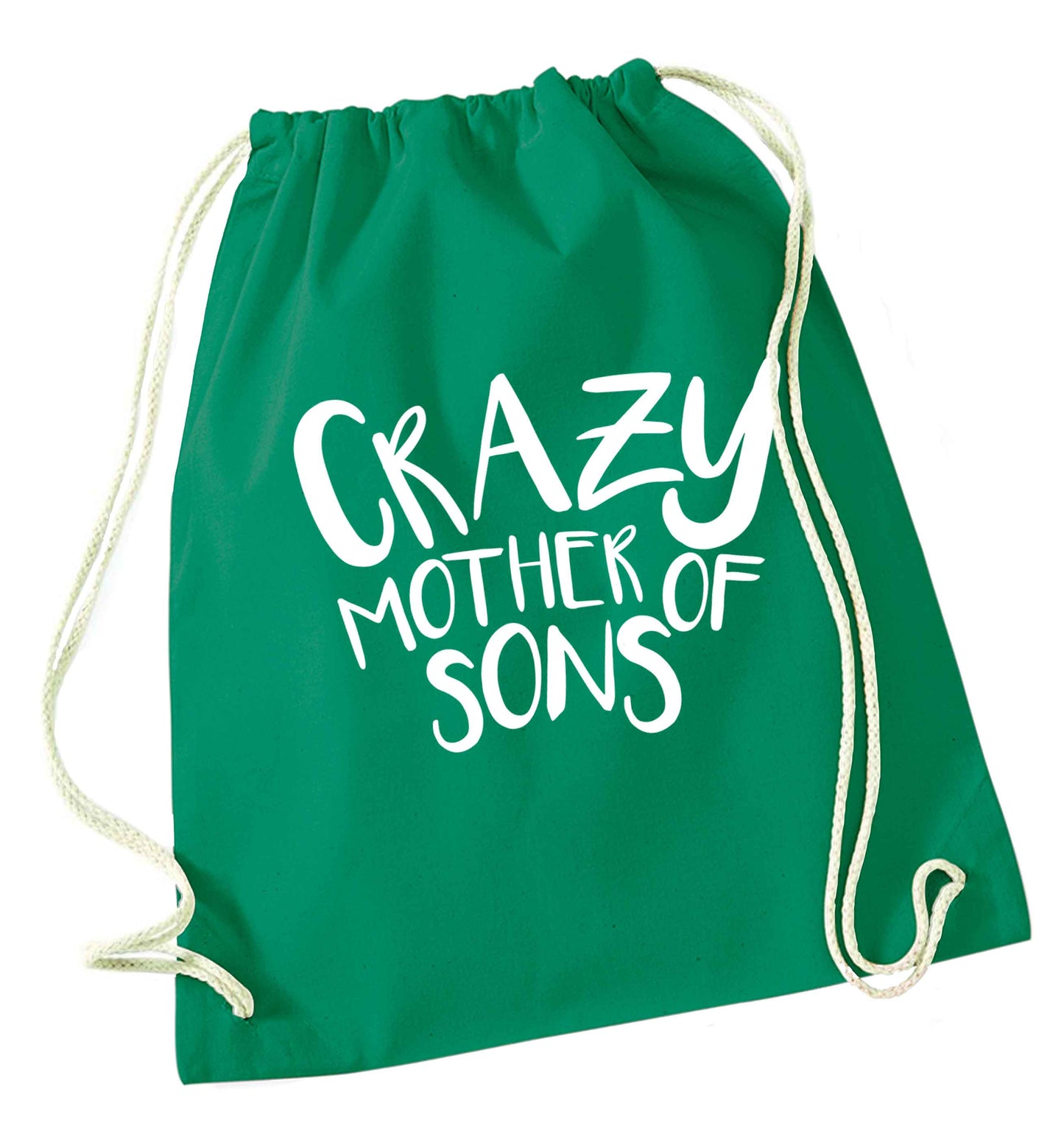 Crazy mother of sons green drawstring bag