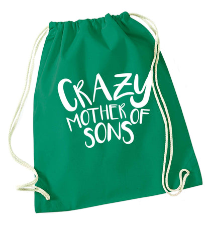 Crazy mother of sons green drawstring bag