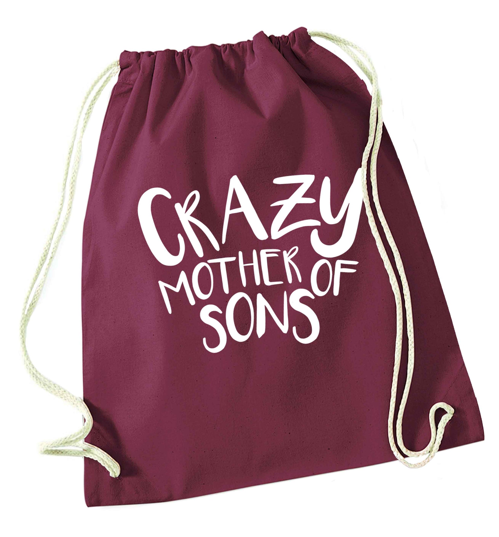 Crazy mother of sons maroon drawstring bag
