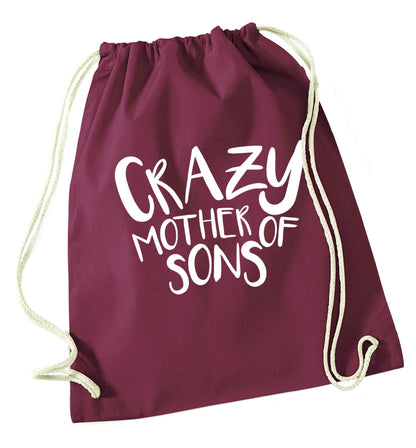 Crazy mother of sons maroon drawstring bag
