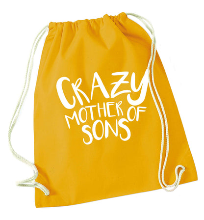 Crazy mother of sons mustard drawstring bag
