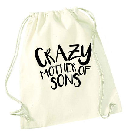 Crazy mother of sons natural drawstring bag