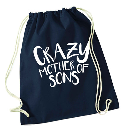 Crazy mother of sons navy drawstring bag