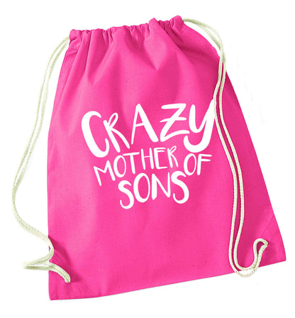 Crazy mother of sons pink drawstring bag