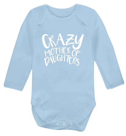 Crazy mother of daughters baby vest long sleeved pale blue 6-12 months
