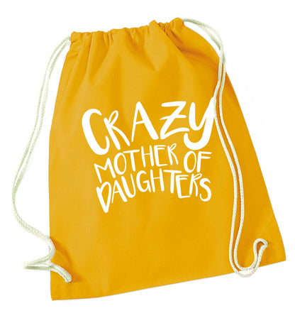 Crazy mother of daughters mustard drawstring bag