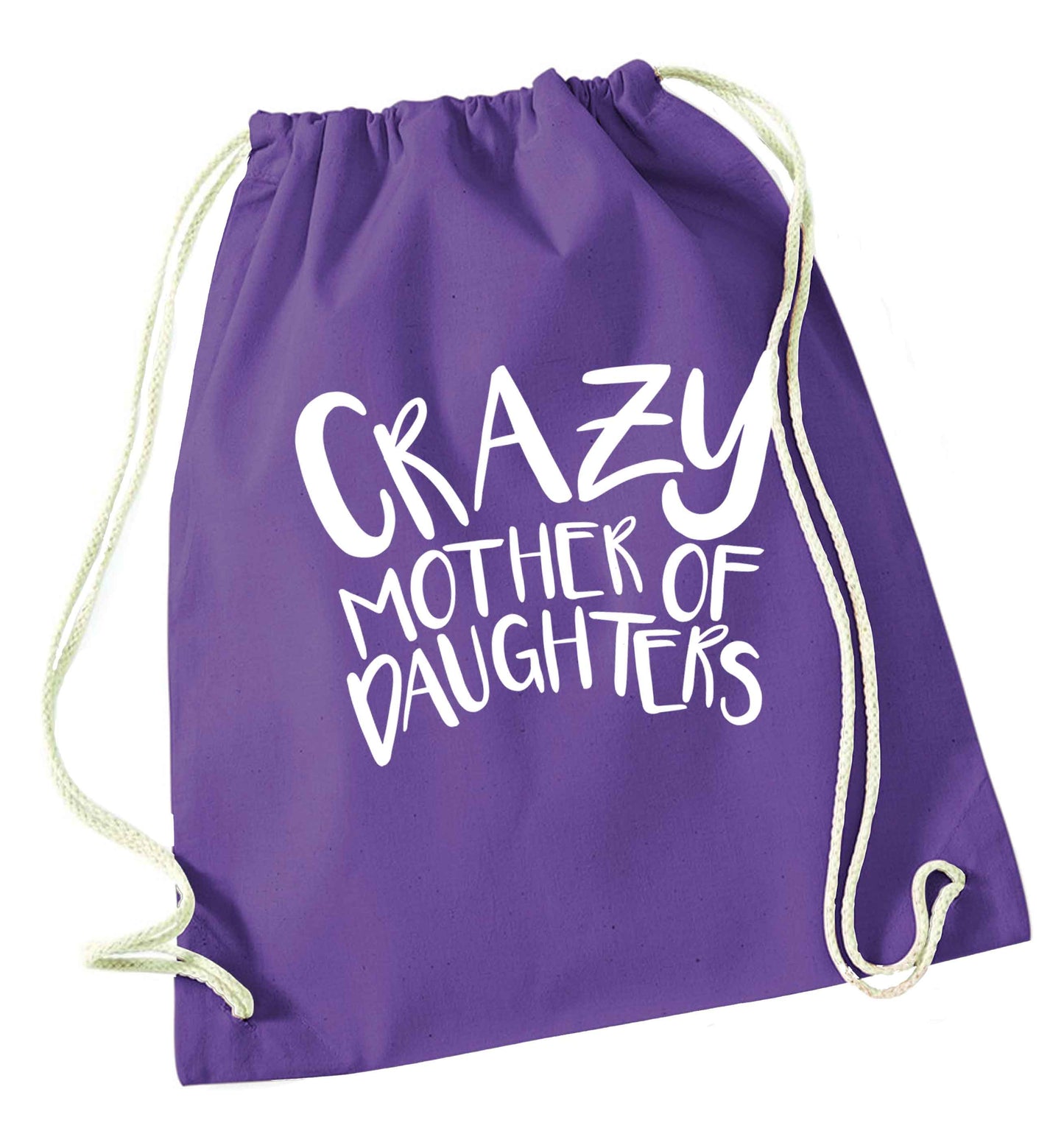 Crazy mother of daughters purple drawstring bag