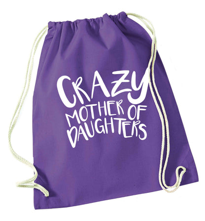 Crazy mother of daughters purple drawstring bag