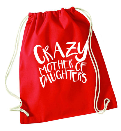 Crazy mother of daughters red drawstring bag 