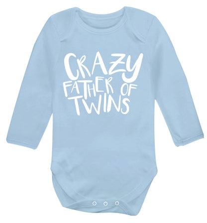 Crazy father of twins Baby Vest long sleeved pale blue 6-12 months