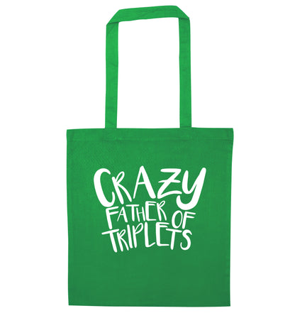 Crazy father of triplets green tote bag