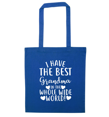 I have the best grandma in the whole wide world! blue tote bag