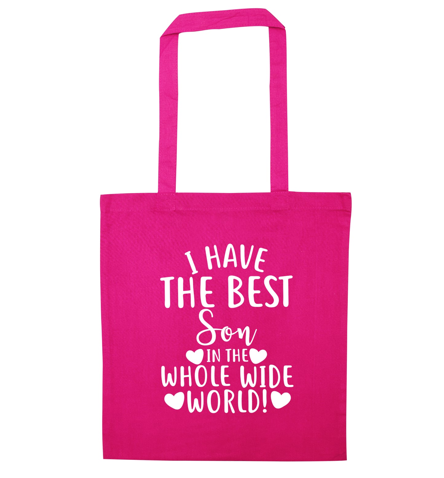 I have the best son in the whole wide world! pink tote bag