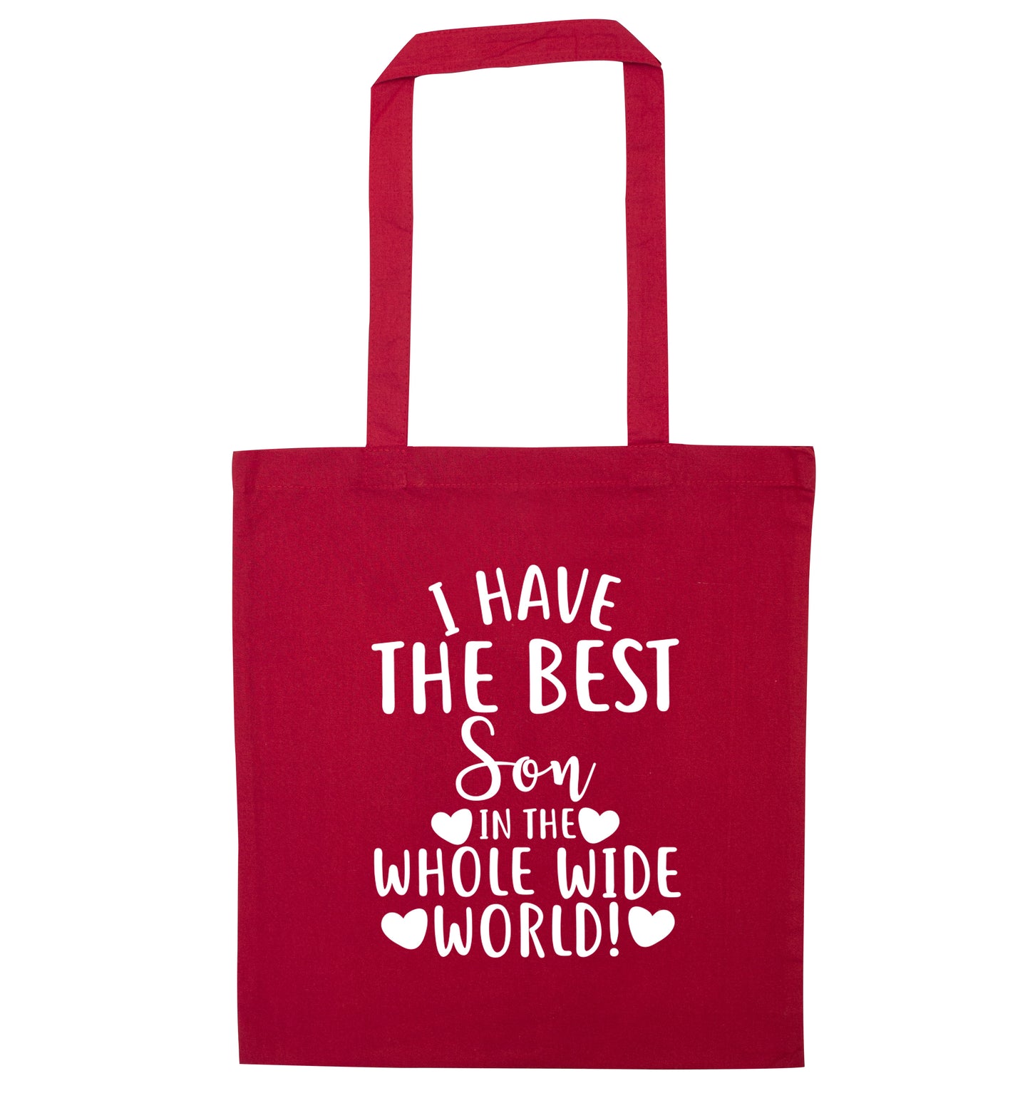 I have the best son in the whole wide world! red tote bag