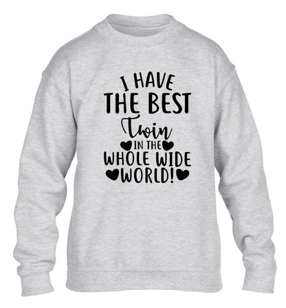 I have the best twin in the whole wide world! children's grey sweater 12-13 Years