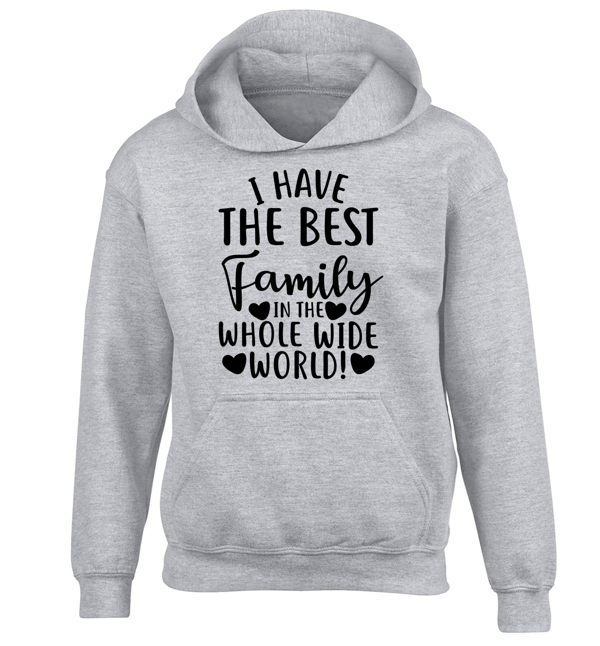I have the best family in the whole wide world! children's grey hoodie 12-13 Years