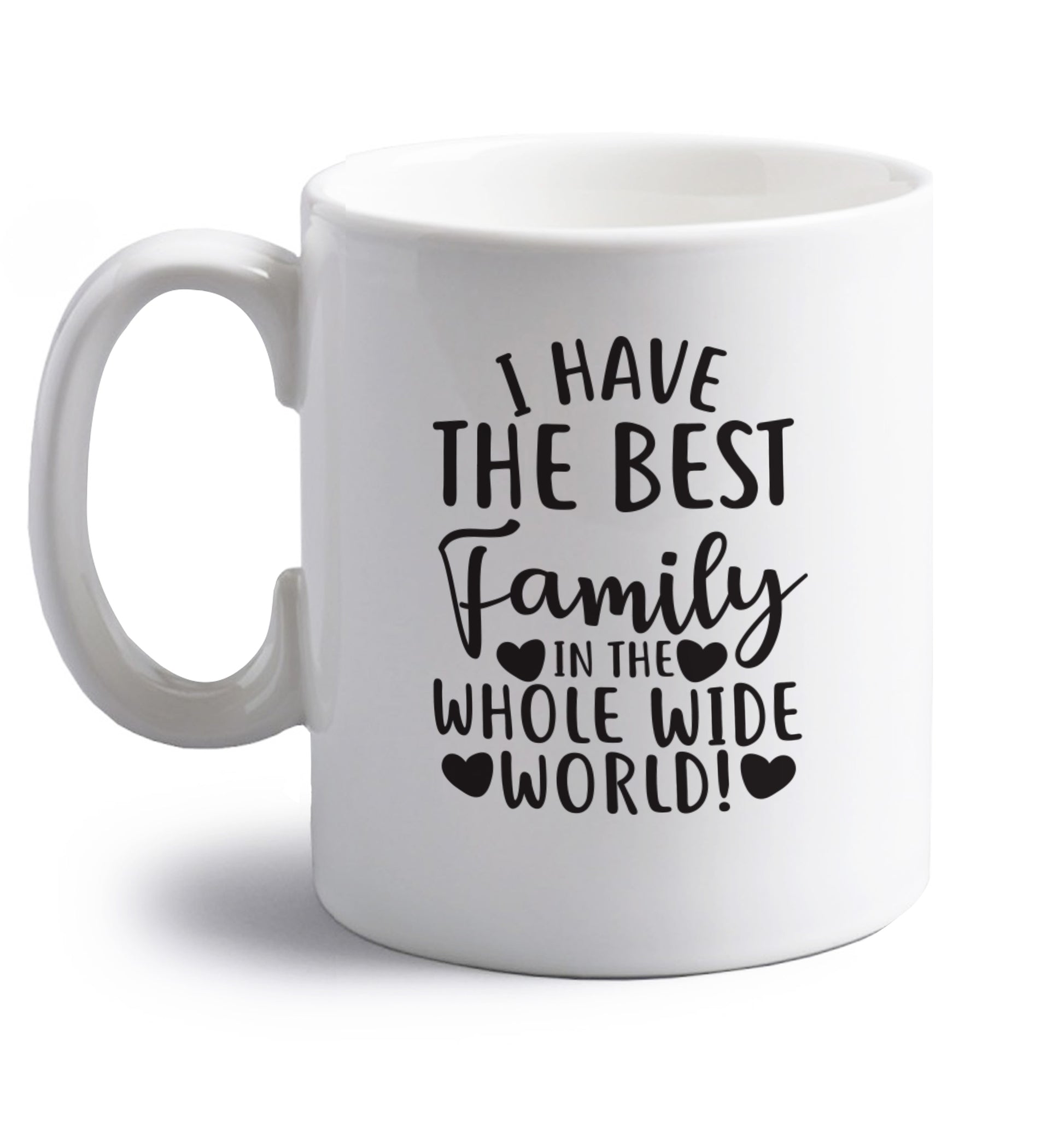 I have the best family in the whole wide world! right handed white ceramic mug 