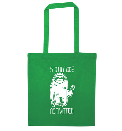 Sloth mode acitvated green tote bag