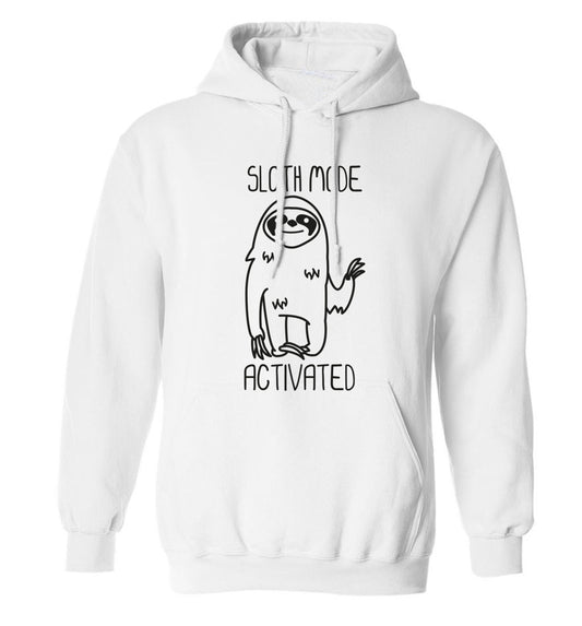 Sloth mode acitvated adults unisex white hoodie 2XL