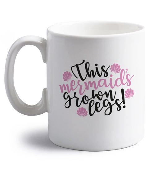 This mermaid's grown legs! right handed white ceramic mug 