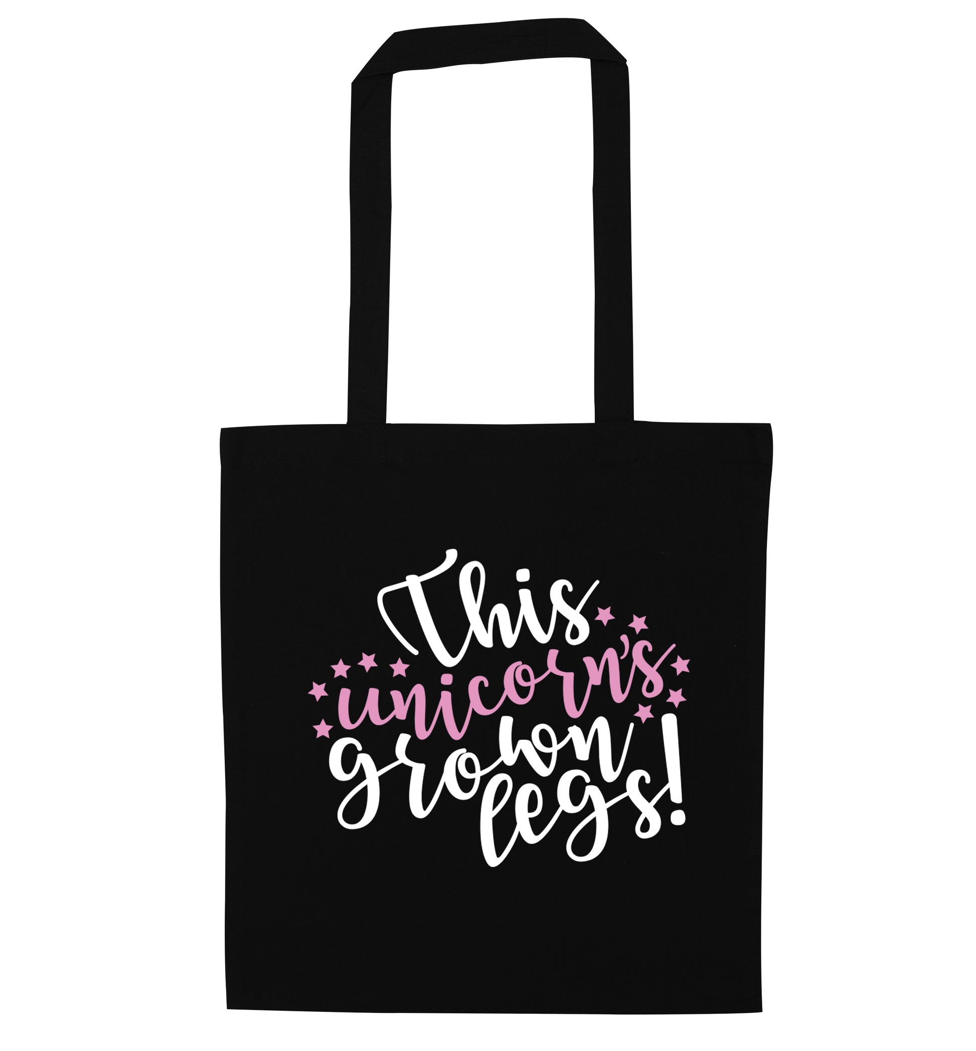 This unicorn's grown legs! black tote bag