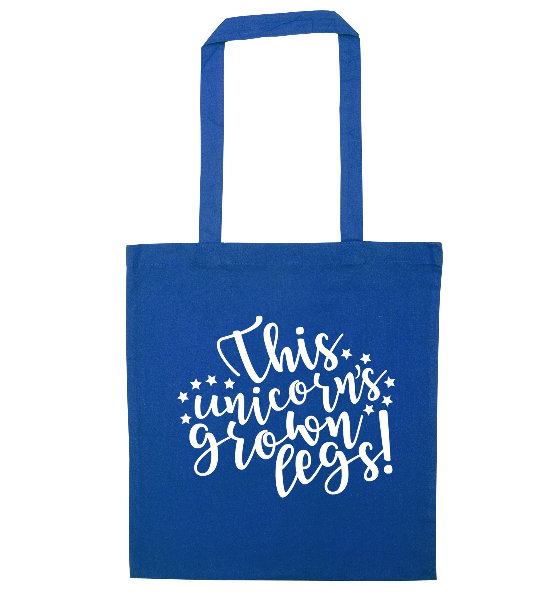 This unicorn's grown legs! blue tote bag