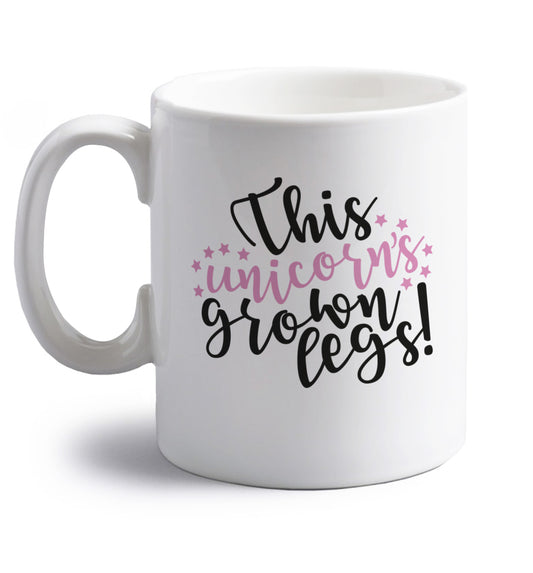 This unicorn's grown legs! right handed white ceramic mug 