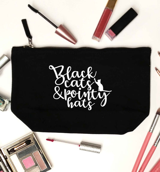 Black cats and pointy hats black makeup bag