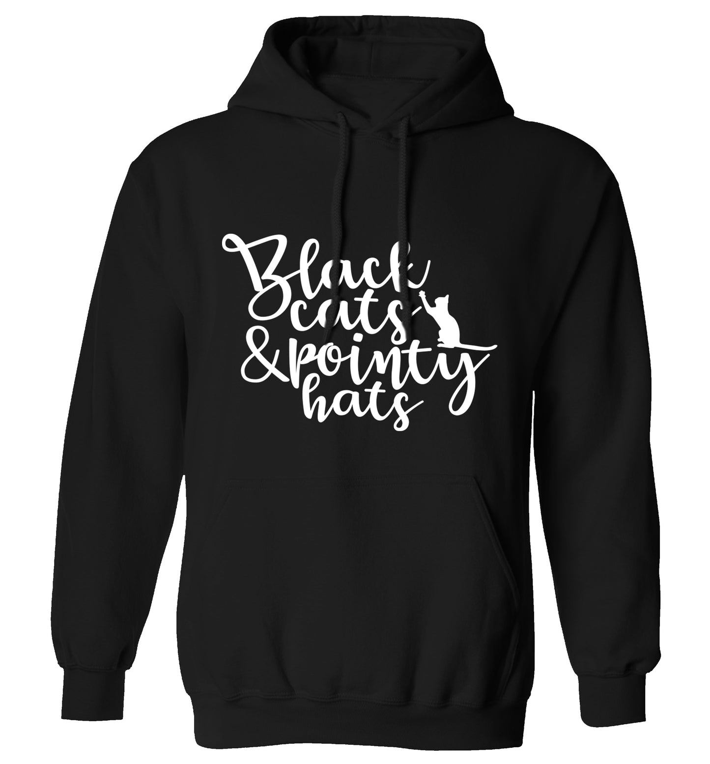 Black cats and pointy hats adults unisex black hoodie 2XL