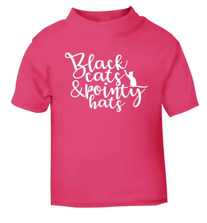 Black cats and pointy hats pink baby toddler Tshirt 2 Years