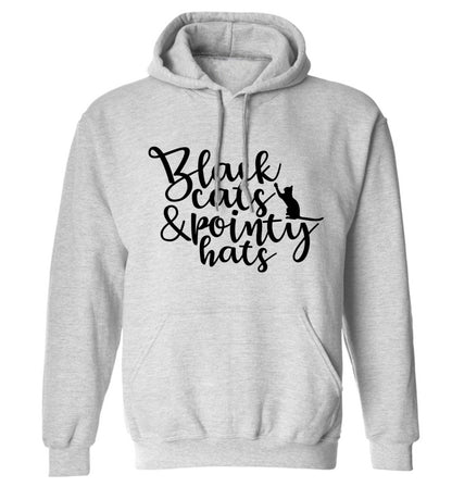 Black cats and pointy hats adults unisex grey hoodie 2XL