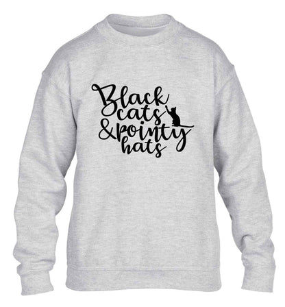 Black cats and pointy hats children's grey sweater 12-13 Years