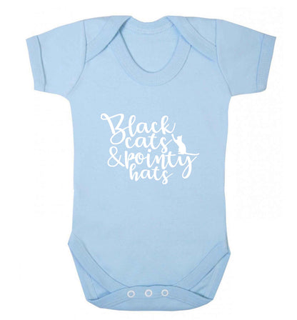 Black cats and pointy hats baby vest pale blue 18-24 months
