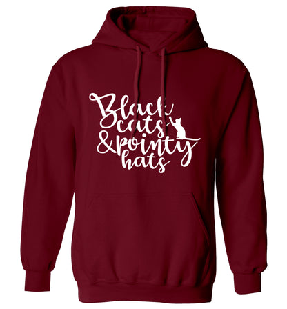 Black cats and pointy hats adults unisex maroon hoodie 2XL