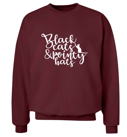 Black cats and pointy hats adult's unisex maroon sweater 2XL