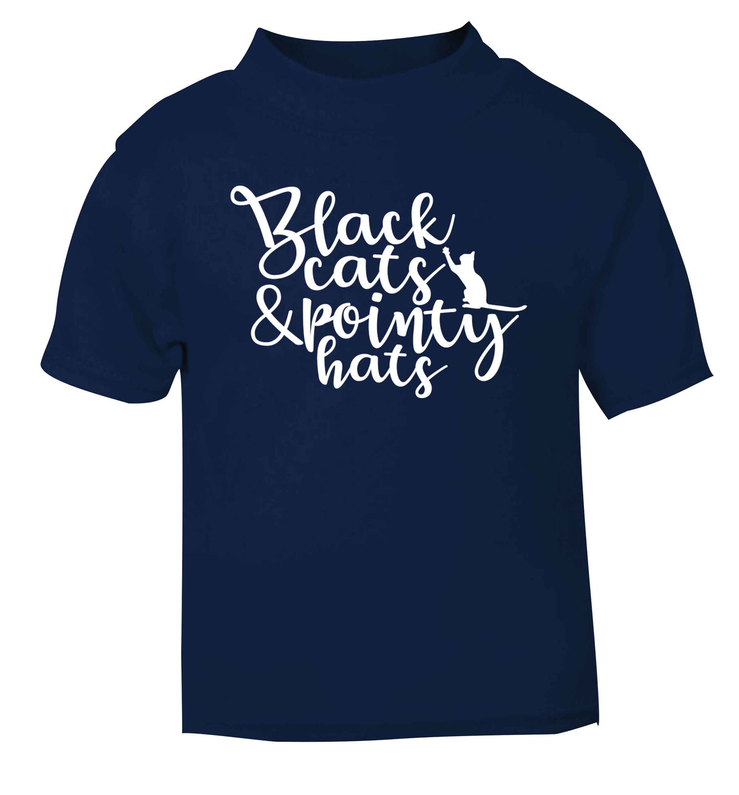 Black cats and pointy hats navy baby toddler Tshirt 2 Years