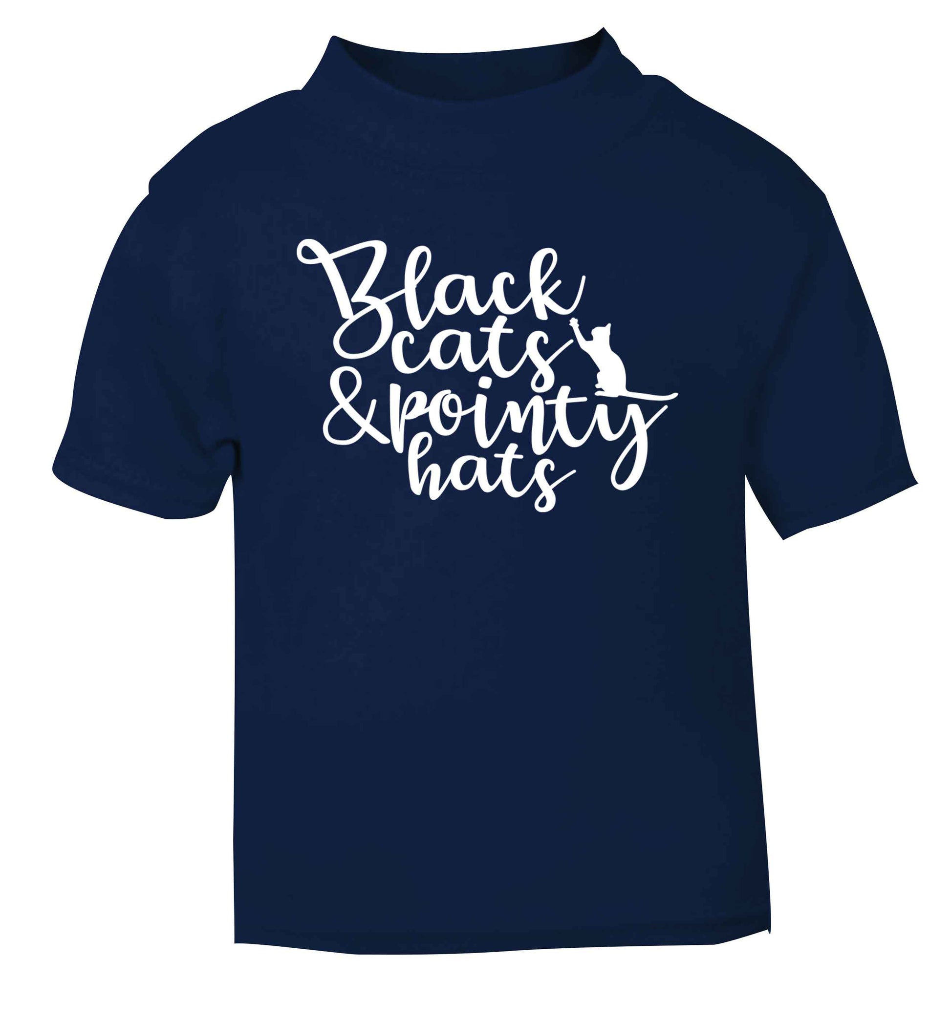 Black cats and pointy hats navy baby toddler Tshirt 2 Years