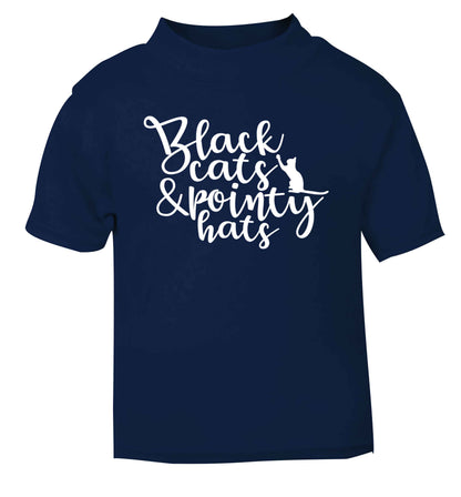 Black cats and pointy hats navy baby toddler Tshirt 2 Years