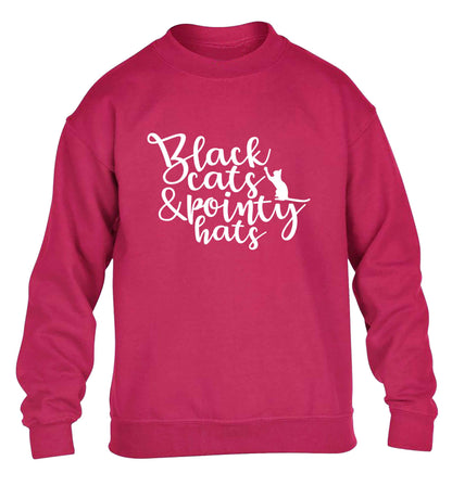 Black cats and pointy hats children's pink sweater 12-13 Years