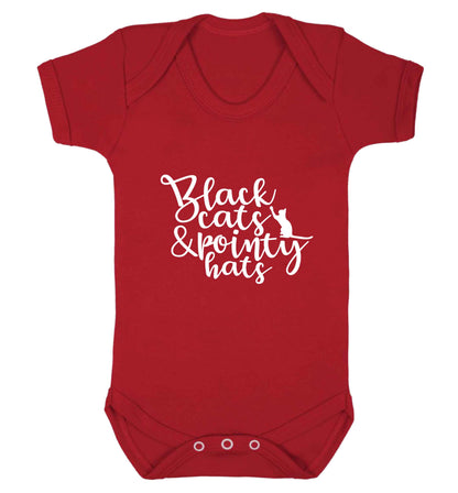Black cats and pointy hats baby vest red 18-24 months