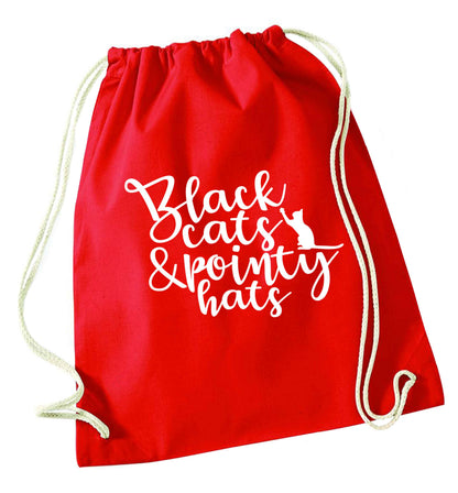 Black cats and pointy hats red drawstring bag 