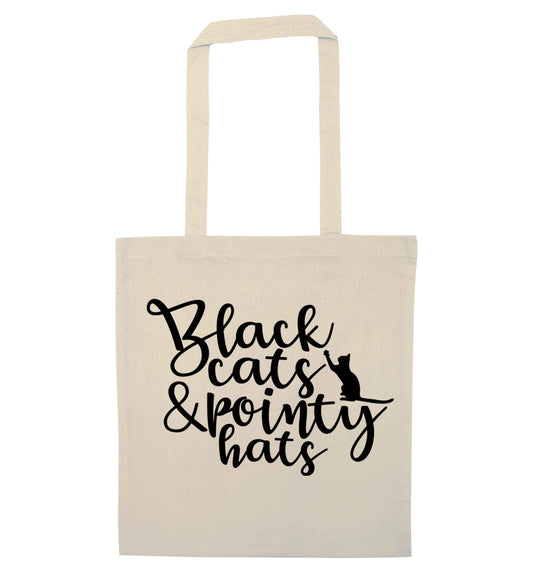 Black cats and pointy hats natural tote bag