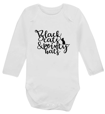 Black cats and pointy hats baby vest long sleeved white 6-12 months