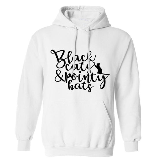 Black cats and pointy hats adults unisex white hoodie 2XL