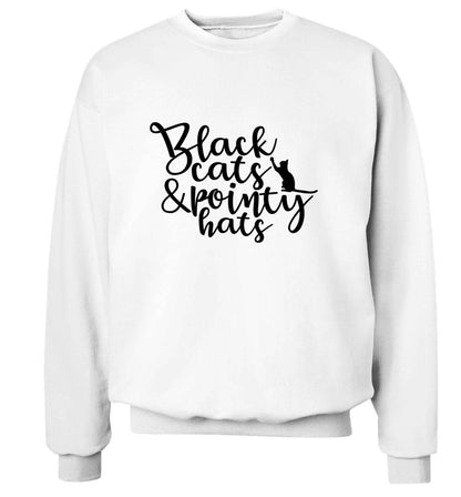Black cats and pointy hats adult's unisex white sweater 2XL