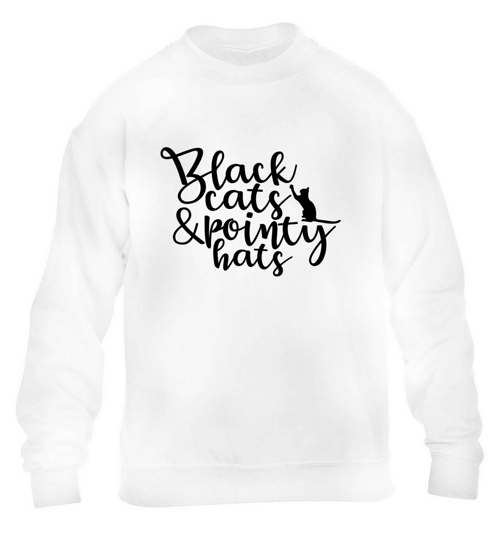 Black cats and pointy hats children's white sweater 12-13 Years