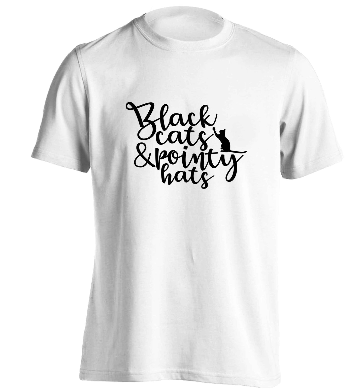 Black cats and pointy hats adults unisex white Tshirt 2XL
